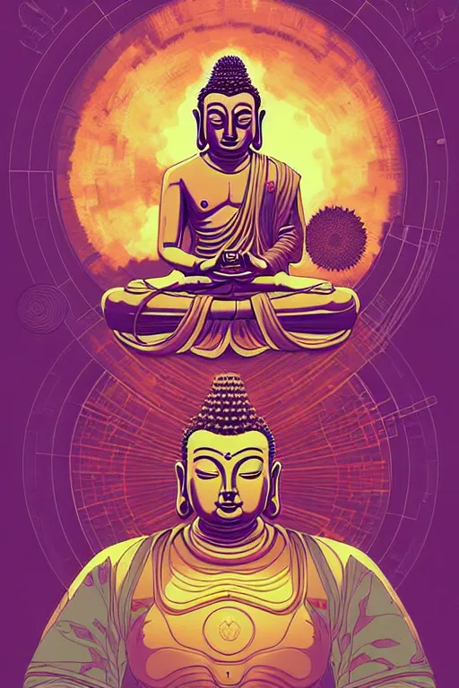 Image similar to a study of cell shaded cyborg astronaut buddha meditating in a lotus flower illustration, golden ratio, post grunge portrait, character concept art by josan gonzalez, james jean, Mike Mignola, Laurie Greasley, highly detailed, sharp focus, alien, Artstation, deviantart, artgem