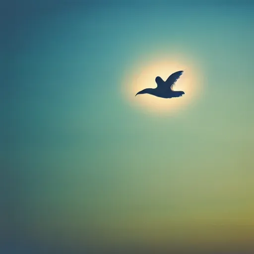 Image similar to Realistic shot of a radiant glowing dove flying over the clouds at sunset, ethereal, vintage photograph, film grain, surreal, awe-inspiring, highly detailed