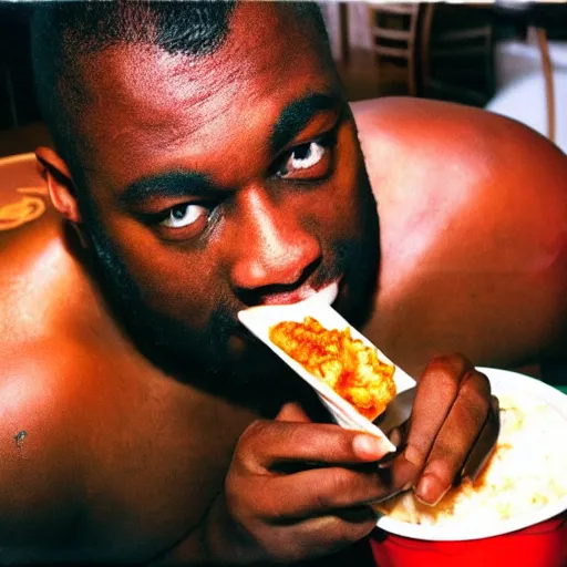 black man eating chicken kfc