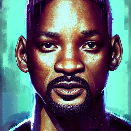 Image similar to “Portrait of Will Smith by Greg Rutkowski, young, manly, attractive, strong, older brother vibes, highly detailed portrait, scifi, digital painting, artstation, concept art, smooth, sharp foccus ilustration, Artstation HQ”