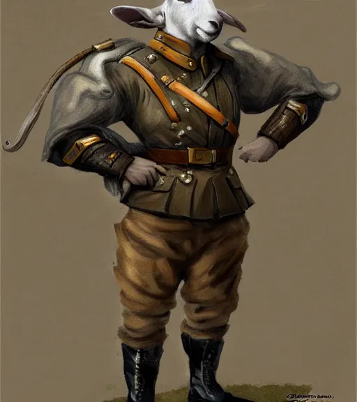 Prompt: george s patton as a goat, fantasy concept art