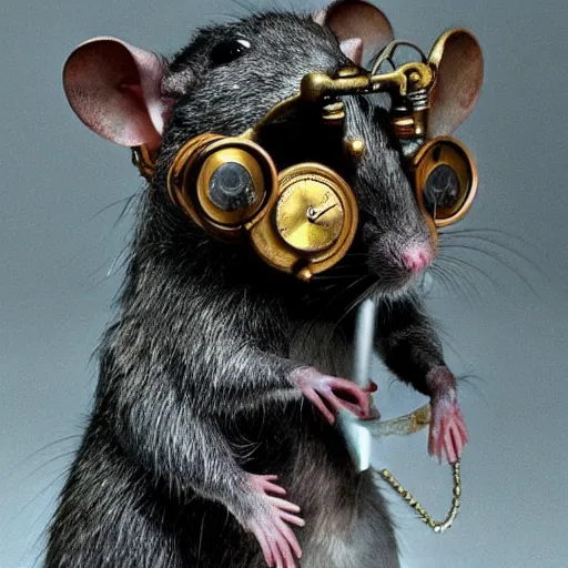 Prompt: a rat with steampunk googles, by Zack Snyder