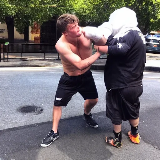 Image similar to mr beast punching a homeless man