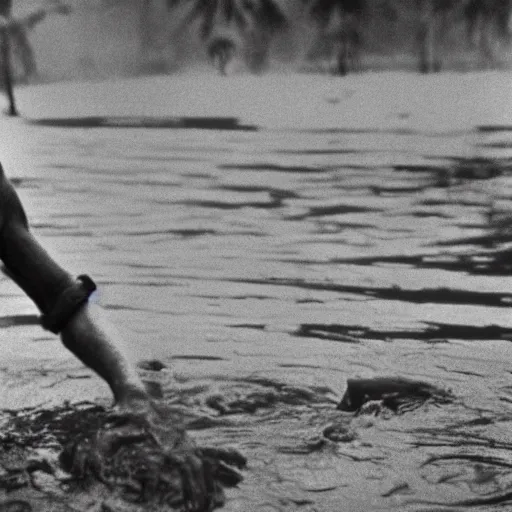 Image similar to film still, close up, joe biden rising out of muddy vietnam river, low camera angle at water level, from apocalypse now ( 1 9 7 9 ), 2 6 mm,