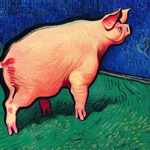 Image similar to a pig painted by van gogh