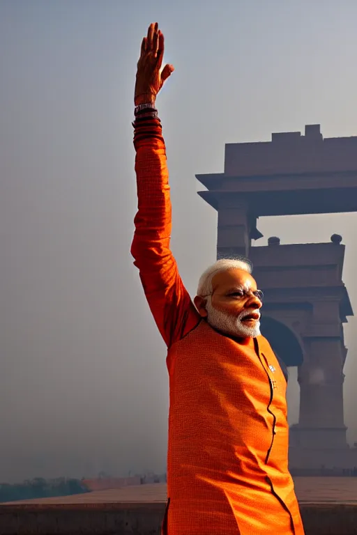 Prompt: narendra modi dancing in india gate closeup, india, detailed, photography alexey kurylev, cinematic