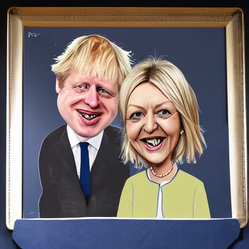 Image similar to Caricature portraits boris johnson and liz truss