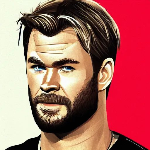 Prompt: concept art of chris hemsworth, vector art, by cristiano siqueira, brush hard, highly detailed, artstation, high quality