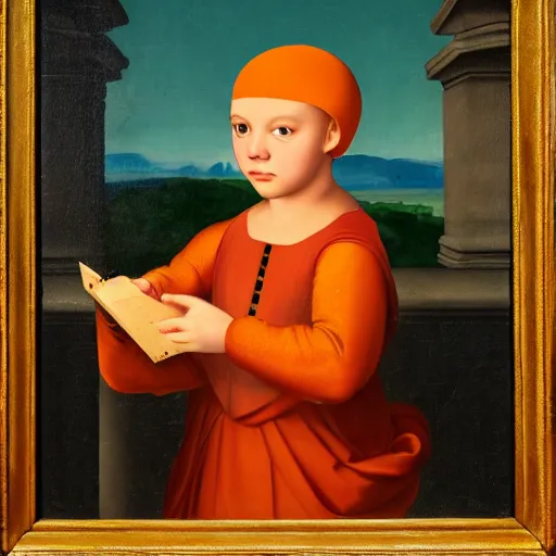 Image similar to a renaissance style portrait painting of Charmander
