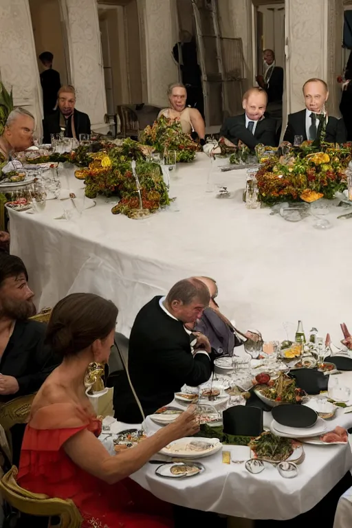 Prompt: zelensky and vladimir putin dinner, 8 k, hdr, great light, by greg rutkowski and annie leibowitz