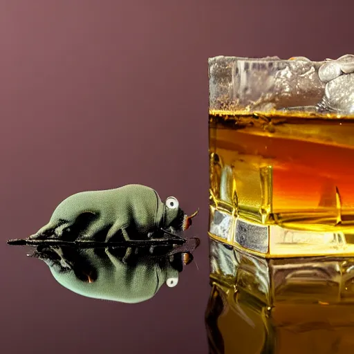 Prompt: tardigrada swimming in a glass of whiskey