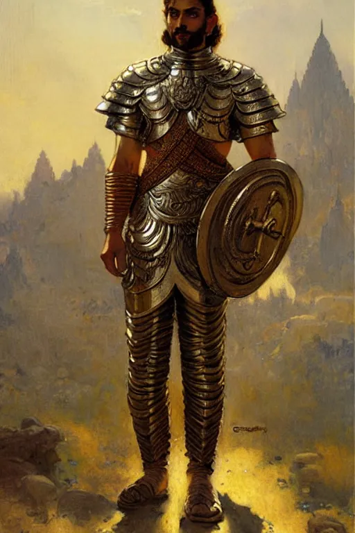 Image similar to male wearing armor, hinduism, painting by gaston bussiere, greg rutkowski, j. c. leyendecker, tom of finland