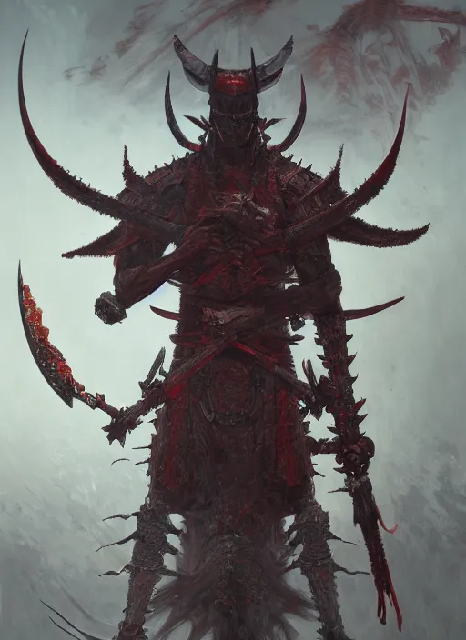 Image similar to Demon Samurai, in the style of Fenghua Zhong and Ruan Jia and Wayne Barlowe and Zdzislaw Beksinski and Giger, 8k, extremly detailed, stunning scene, raytracing, octane, trending on artstation