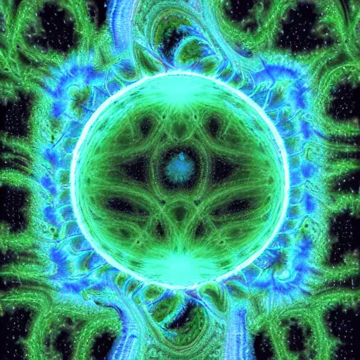 Image similar to a fractal warp core made of slime exploding