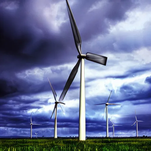 Prompt: Stormy sky with the lightings in the clouds, blueshift render, a wind turbine in the background, depth of field, ultraphotorealistic, Full HD, 1128x191 resolution