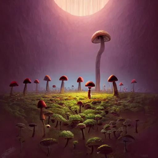 Image similar to Mushroom planet, structure,cute,Symmetrical face,highly detailed,elegant,Marc Simonetti and Caspar David Friedrich, Trending on artstation