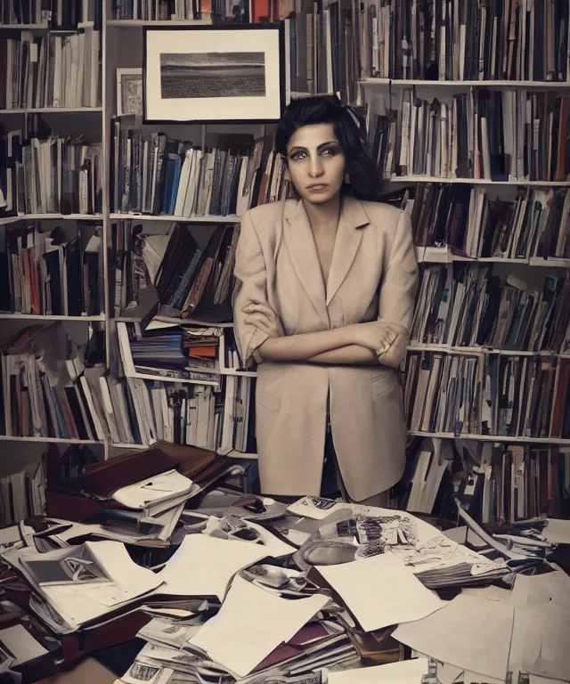 Prompt: a color photograph of samira salehi in her office, by thomas ruff, intense, bold, hyperrealistic, ultra sharp, extra details, ultra high quality, trending on pinteresst