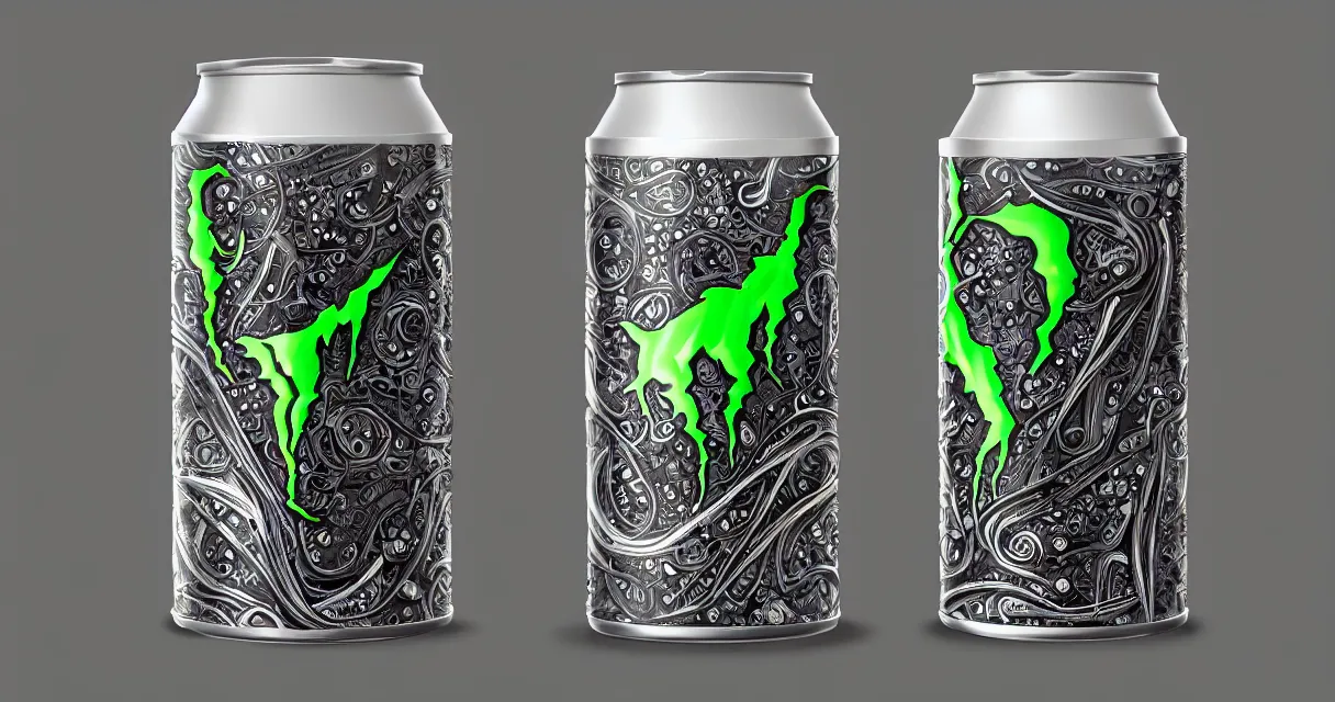 Image similar to aluminian can of monster energy drink, intricate and very very beautiful and elegant, highly detailed, digital painting, artstation, concept art, smooth and sharp focus, illustration