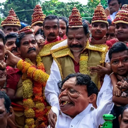 Prompt: Mahinda Rajapaksha as a goblin surrounded by wealth he stole
