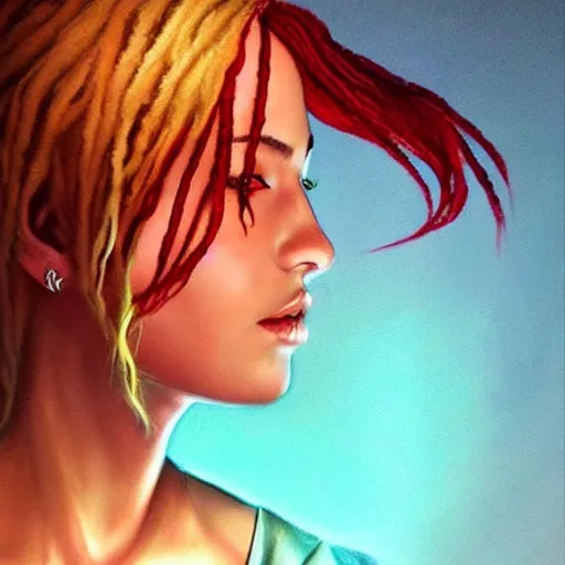 Prompt: a flawless female beauty with blonde and red dreadlocks by artgerm, dramatic lighting