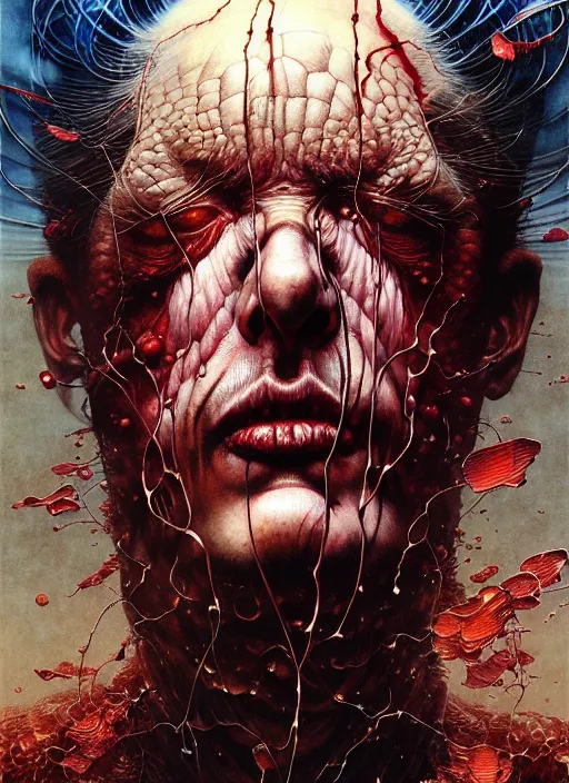 Prompt: detailed image of struggling man by Ayami Kojima, Amano, Karol Bak, Greg Hildebrandt, and Mark Brooks, rich deep colors. Beksinski painting, part by Adrian Ghenie and Gerhard Richter. art by Takato Yamamoto. masterpiece . intricate artwork by Tooth Wu and wlop and beeple, greg rutkowski, very coherent symmetrical artwork, cinematic, hyper realism, high detail, octane render, unreal engine, 8k, Vibrant colors, Smooth gradients, High contrast, depth of field. by Katsuhiro Otomo, full body character drawing, inspired by Evangeleon, clean ink detailed line drawing, intricate detail, extremely detailed. painting by Arthur Rackham, Eugene de Blaas, Frederic Leighton