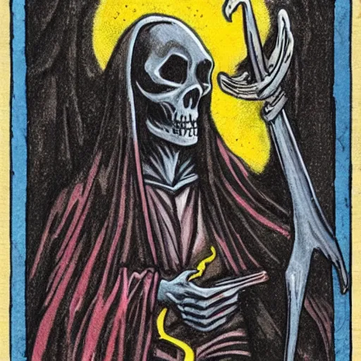 Image similar to tarot card, grim reaper, fantasy art