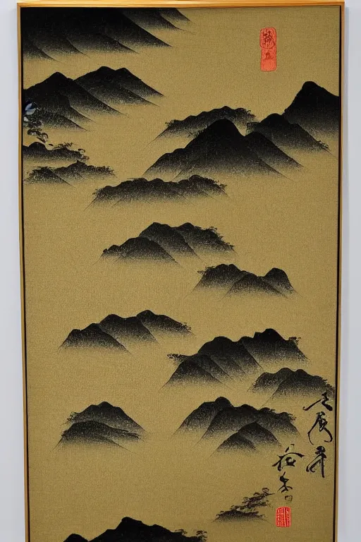 Image similar to japanese painting of a landscape by kano sanraku in the style of nihonga, gold