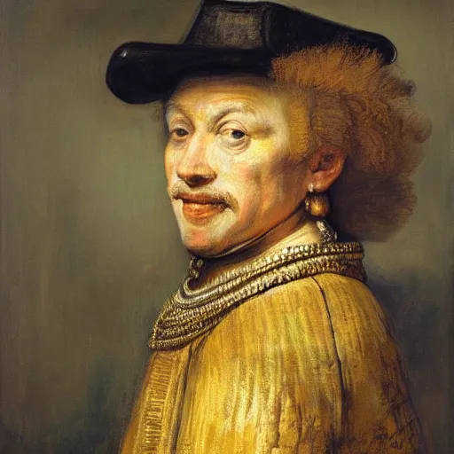 Prompt: kpunk, portrait, by rembrandt