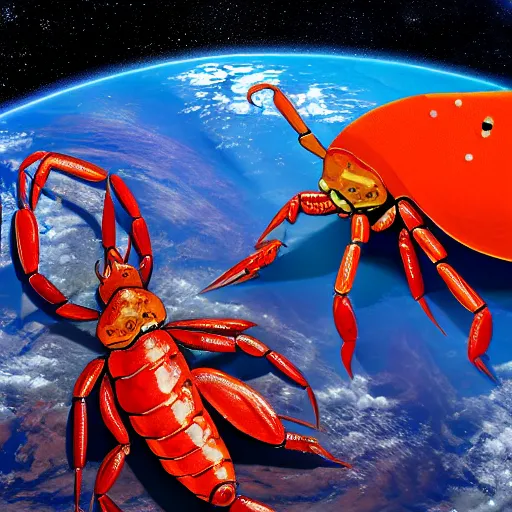 Prompt: live giant crawfish in space