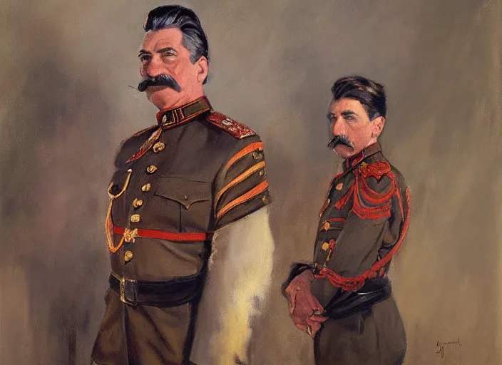 Prompt: a highly detailed beautiful portrait of stalin as a king, by gregory manchess, james gurney, james jean