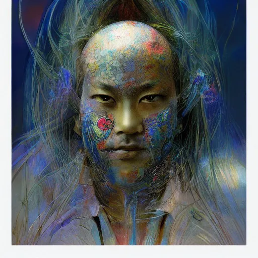 Image similar to a simple centered portrait of a. an award winning yoshitaka amano digital art poster color painting. a masterpiece by james gurney. poster colour on canvas.