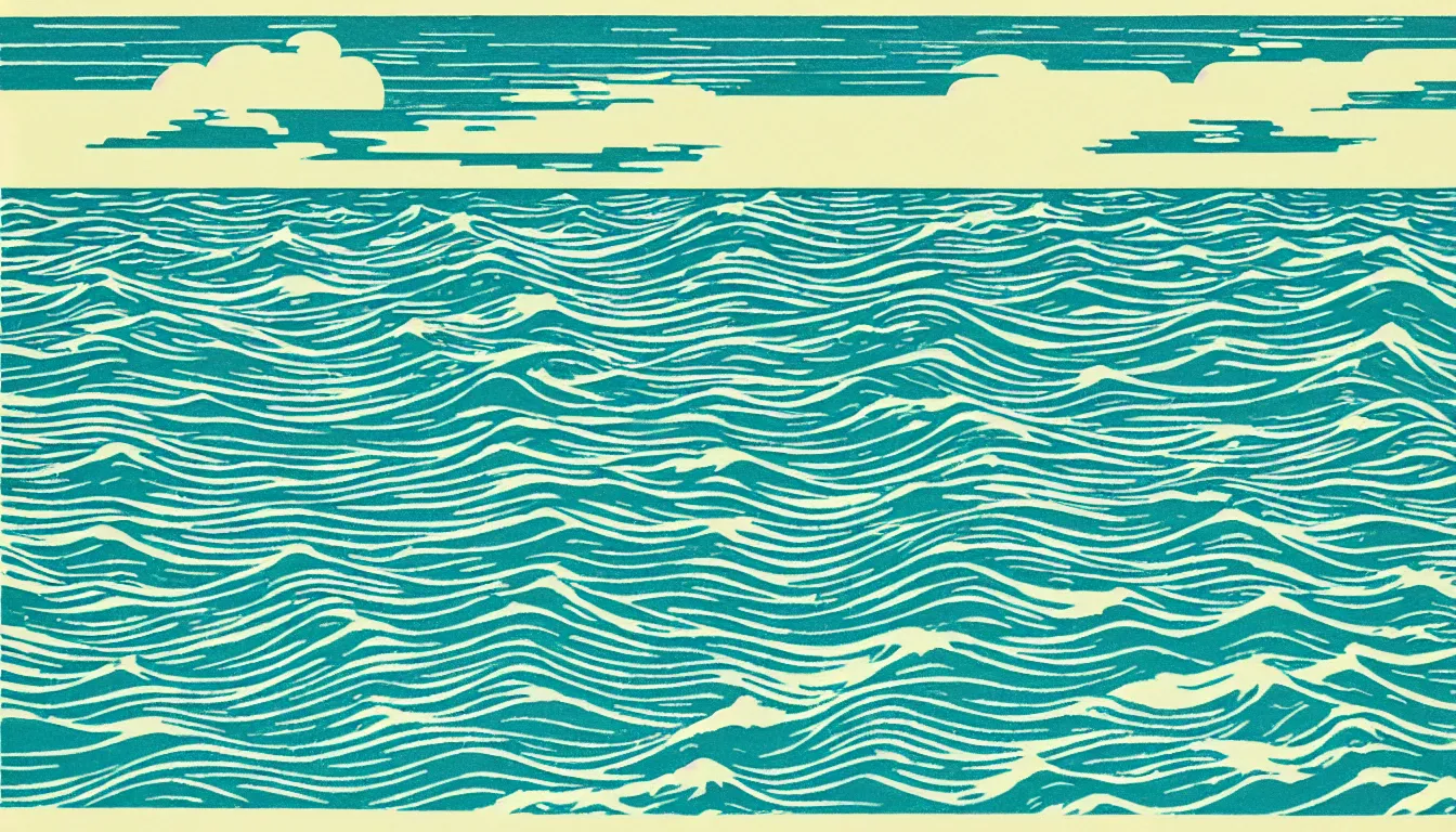 Image similar to ocean horizon by woodblock print