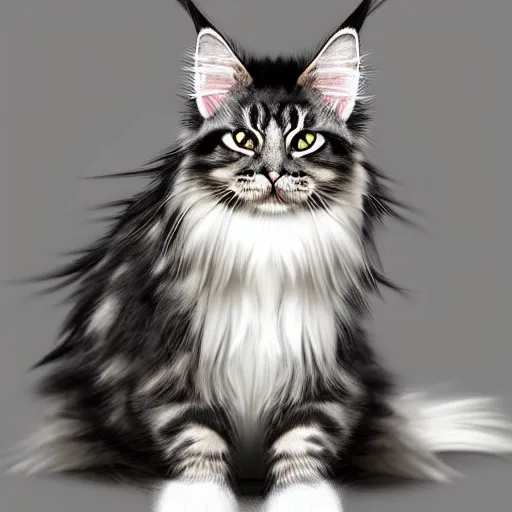Prompt: maine coon kitty in style of Ruan Jia