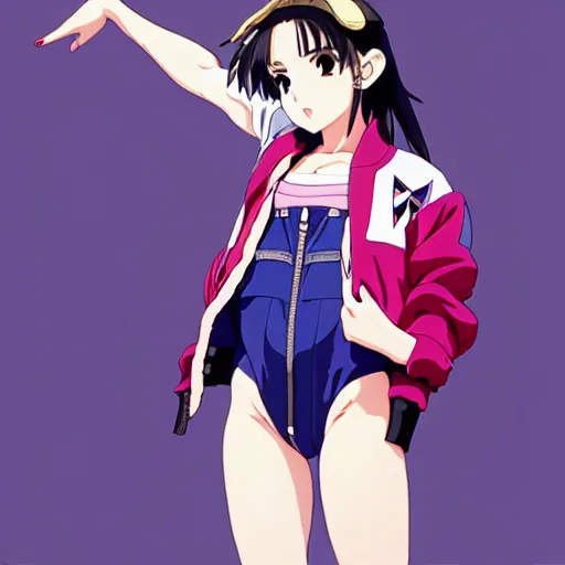 Image similar to a beautiful natalie portman as an anime boy gravure model, wearing oversized mayan bomber jacket and leotard with overalls, bulky poofy bomber jacket with mayan patterns, aztec street fashion, gapmoe yandere grimdark, trending on pixiv fanbox, painted by greg rutkowski makoto shinkai takashi takeuchi studio ghibli, akihiko yoshida