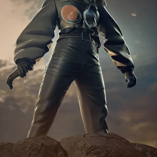 Image similar to an epic anime of a energy man, leather jacket, leather gloves, ghibli, unreal 5, octane render, rpg portrait, dynamic lighting, epic, epic anime, 2 d