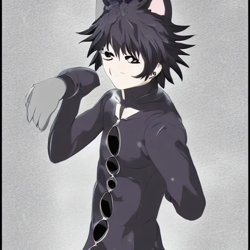 Image similar to key anime visual portrait of an anthropomorphic male wolf furry fursona, handsome eyes, official anime concept anime art