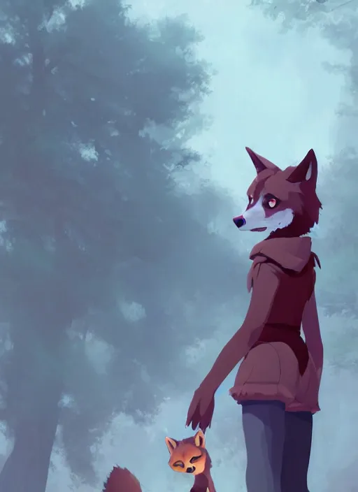 Image similar to anthro wolf fursona, a full body portrait of a the sellsword marissa bell, short red hair, fantasy, makoto shinkai, james gilleard, very detailed, matte, gaussian blur