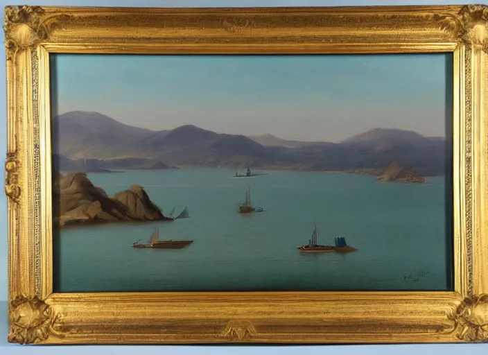 Image similar to san francisco bay in the style of hudson river school of art, oil on canvas