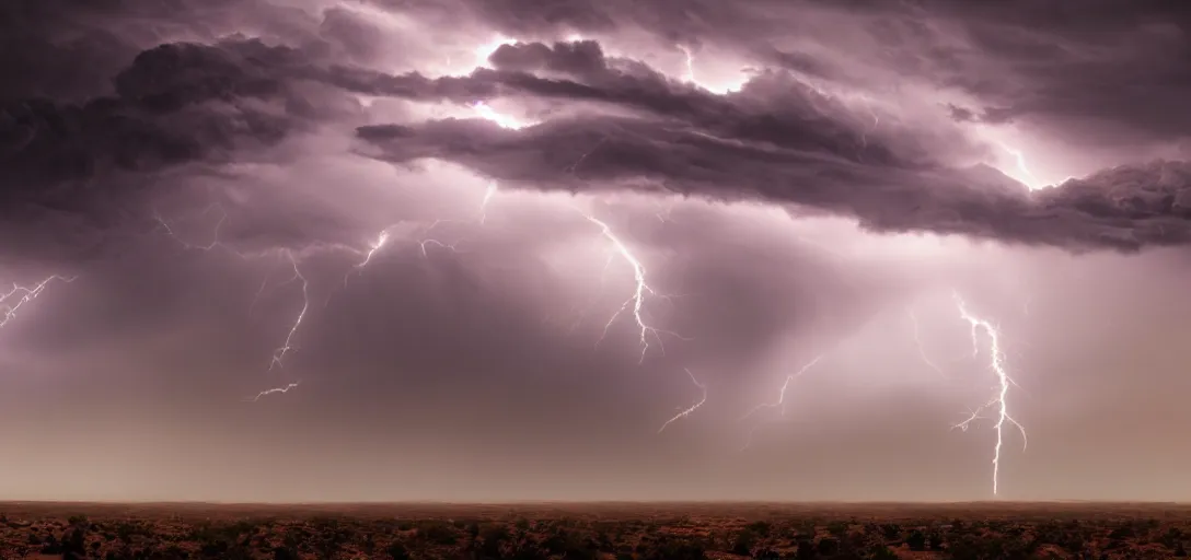 Image similar to a beautiful picture of a dark thundercloud in a desert, intricate detail, god rays, an extremely close lightning strike, sunset, serene, volumetric lighting, volumetric clouds, 8 k, hyperrealistic, digital art trending on artstation