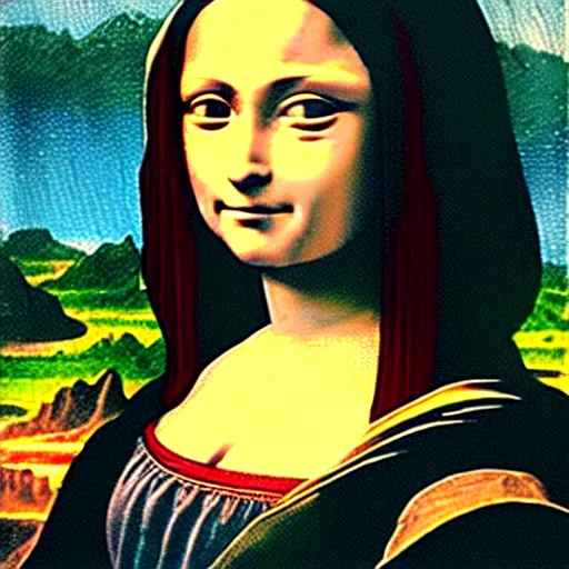 Image similar to battle angel alita as the mona lisa, medium shot, intricate, elegant, highly detailed, art by Leonardo DaVinci