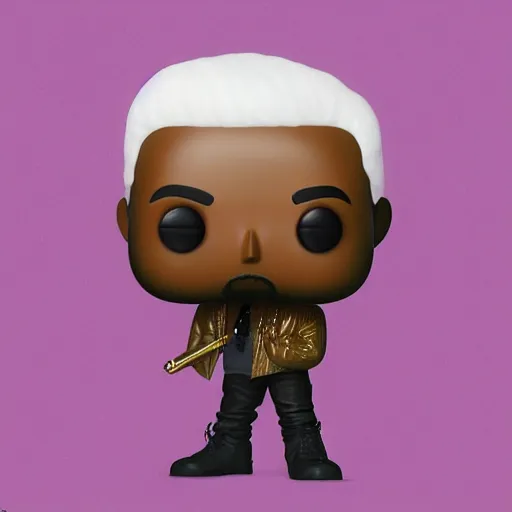 Image similar to kanye west [ holding ]!! a [ grimes funko pop ]!!, trending on artstation, 4 k photorealism, 4 k quality