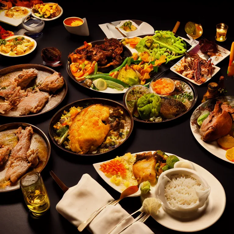 Prompt: close - up focused dslr photograph of an fijian dinner, 8 k, high detail, volumetric lighting, hyperrealism, aesthetically pleasing, studio lighting, trending