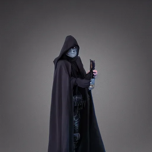 Image similar to a dark cloak with a handgun sticking out of the top where the head should be