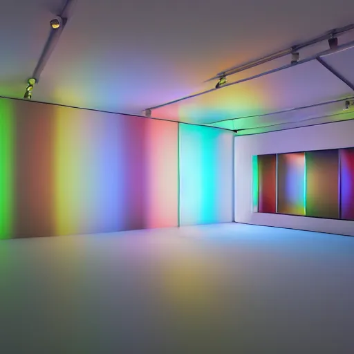 Image similar to an ultra high definition professional studio quality photograph of multiple transparent iridescent perspex pastel coloured art objects in an empty white room. dramatic lighting, ray tracing, refraction, shallow d. o. f, colour corrected, golden ratio, three point light. volumetric shadows. god rays.