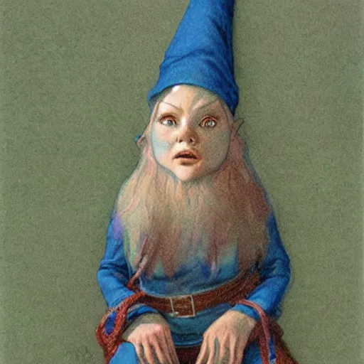 Image similar to female gnome progenitor, illustration by Alan Lee