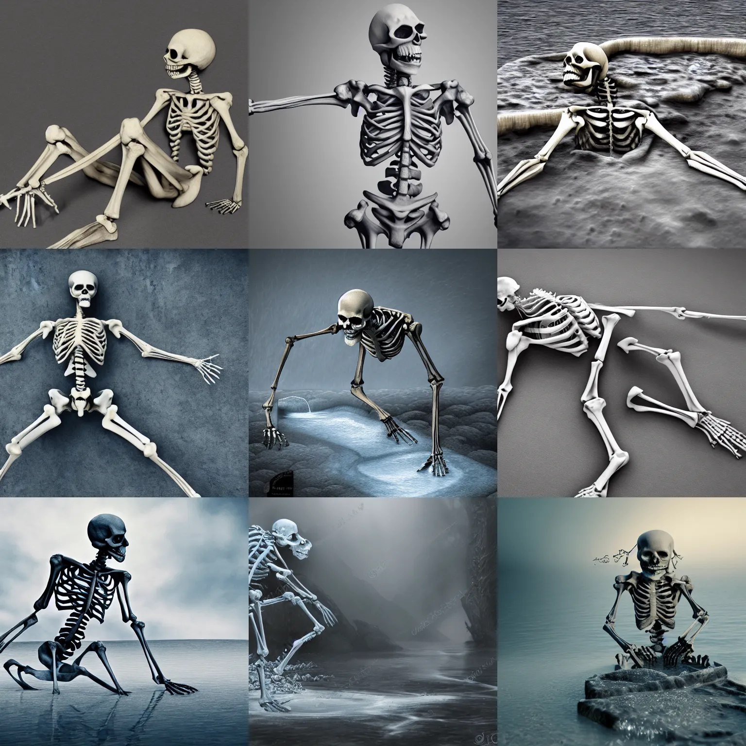 Prompt: skeleton made out of flowing water 4k concept art