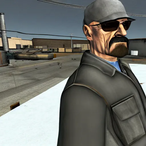 Image similar to walter white is gordon greeman in half - life 2