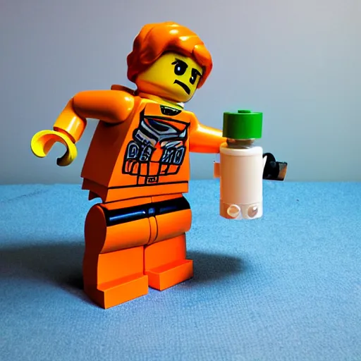 Prompt: lego sculpture of an astronaut catching a huge salmon, thoughtful, elegant, real