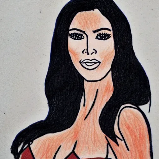 Image similar to Kim Kardashian poorly drawn in wax crayon by a five-year old