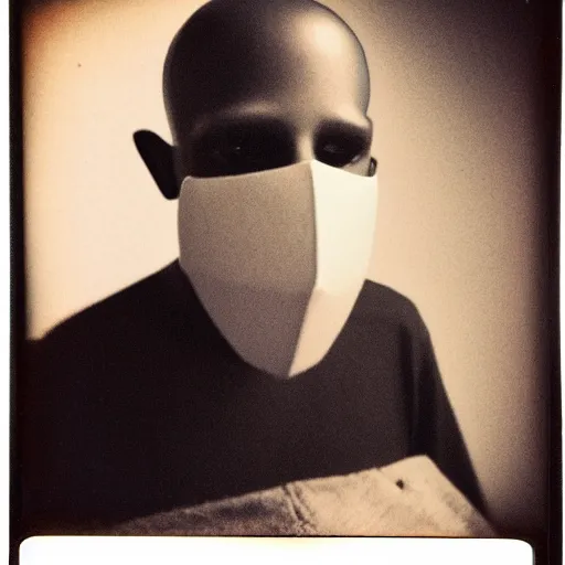 Prompt: grainy polaroid photo of a strange mask